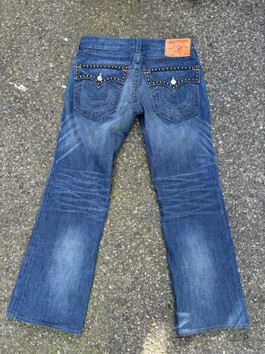 True Religion Medium Wash Studded Flap Billy Jeans