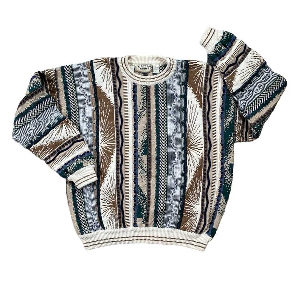 Vintage 90s Cotton Traders 3D Knit Multicolor Abs… - image 1