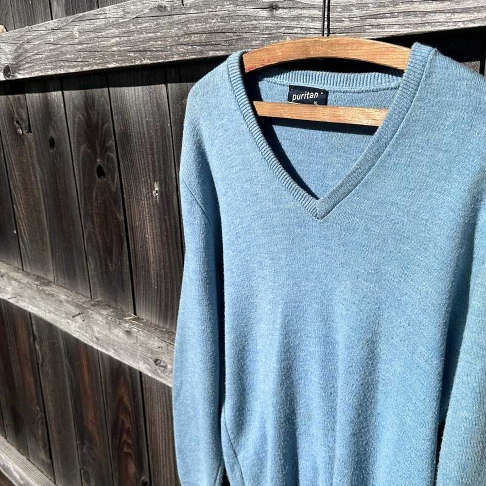 puritan • vintage baby blue sweater pullover v-ne… - image 3