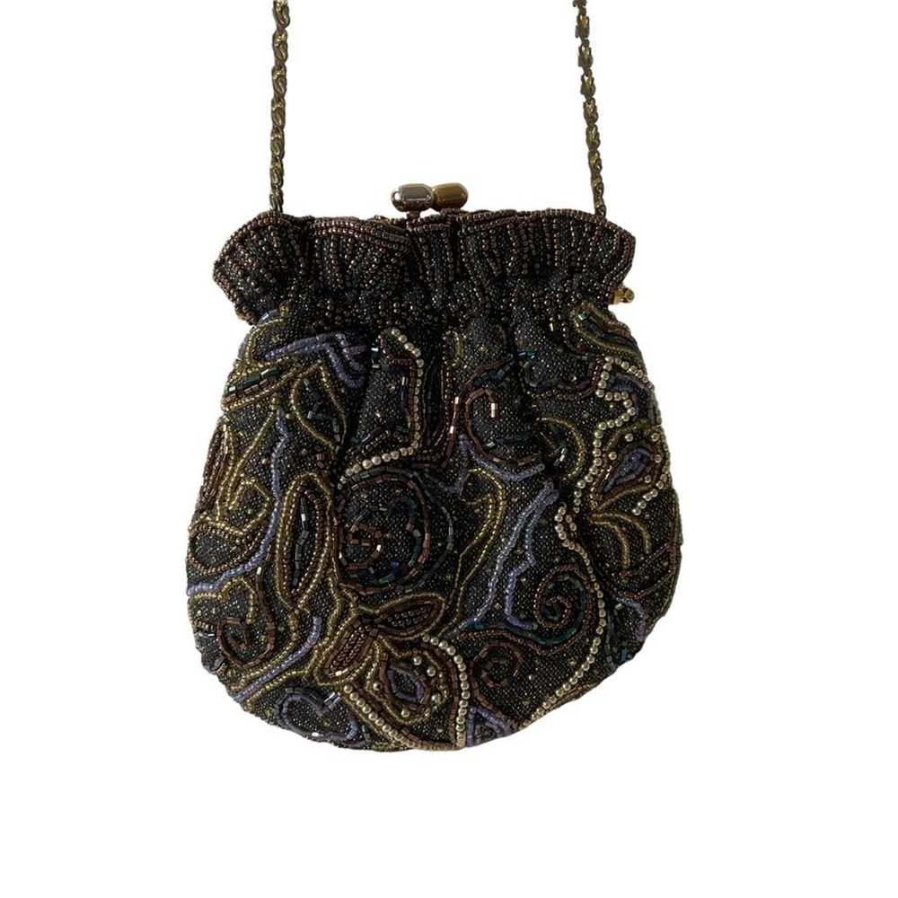 Vintage 1980s Beaded Evening Bag Kisslock Chain S… - image 12