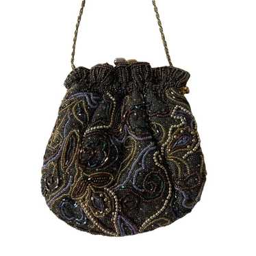 Vintage 1980s Beaded Evening Bag Kisslock Chain S… - image 1