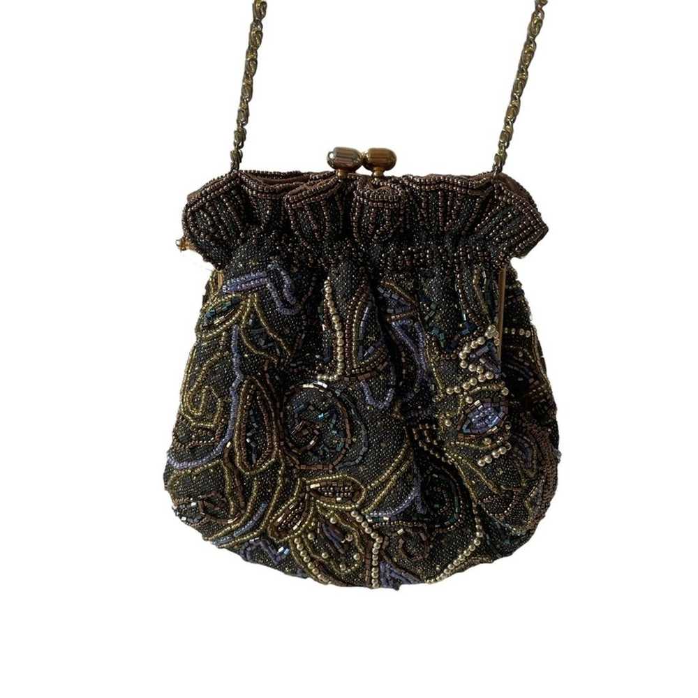 Vintage 1980s Beaded Evening Bag Kisslock Chain S… - image 2