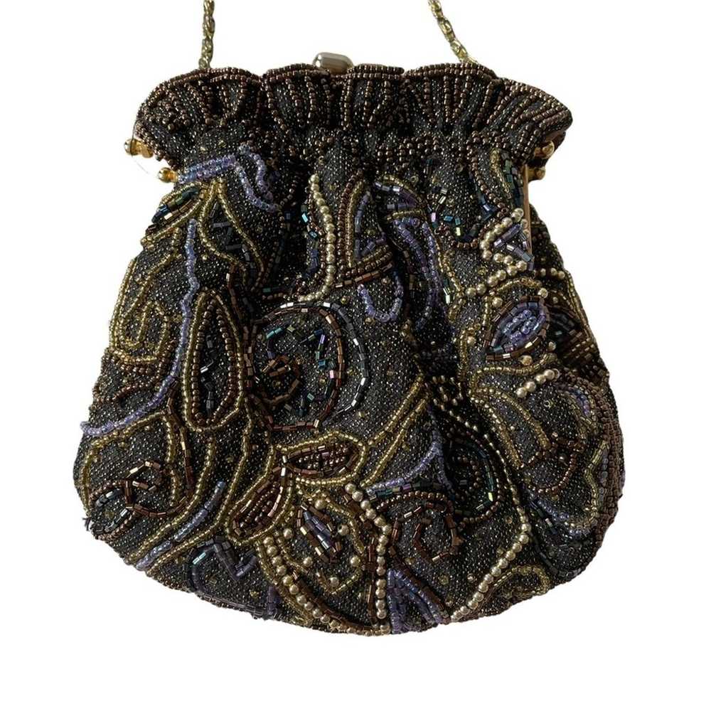 Vintage 1980s Beaded Evening Bag Kisslock Chain S… - image 4