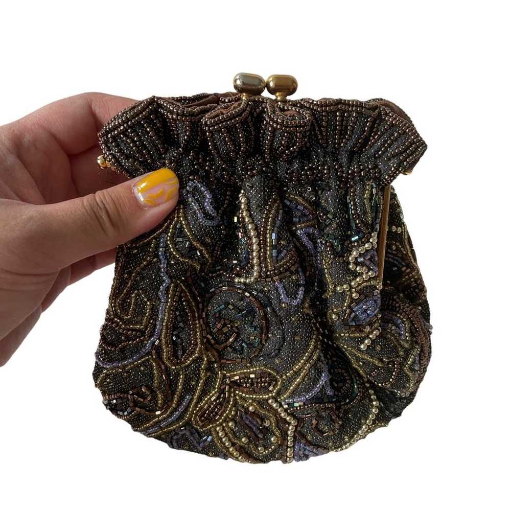 Vintage 1980s Beaded Evening Bag Kisslock Chain S… - image 7