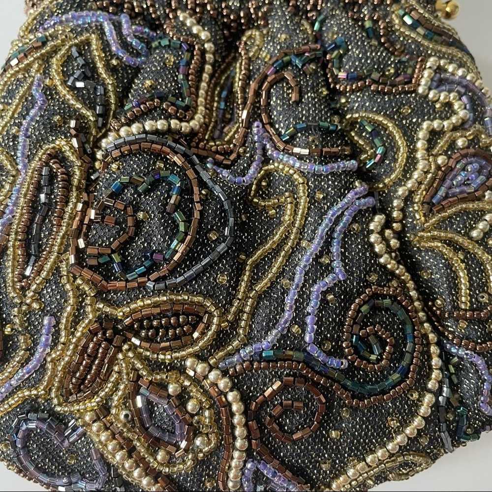 Vintage 1980s Beaded Evening Bag Kisslock Chain S… - image 8