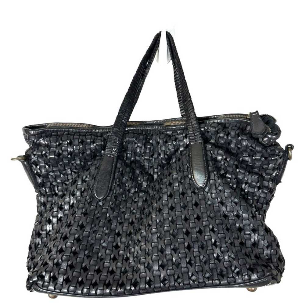 Platania Leather Black Woven Shoulder Bag - image 1