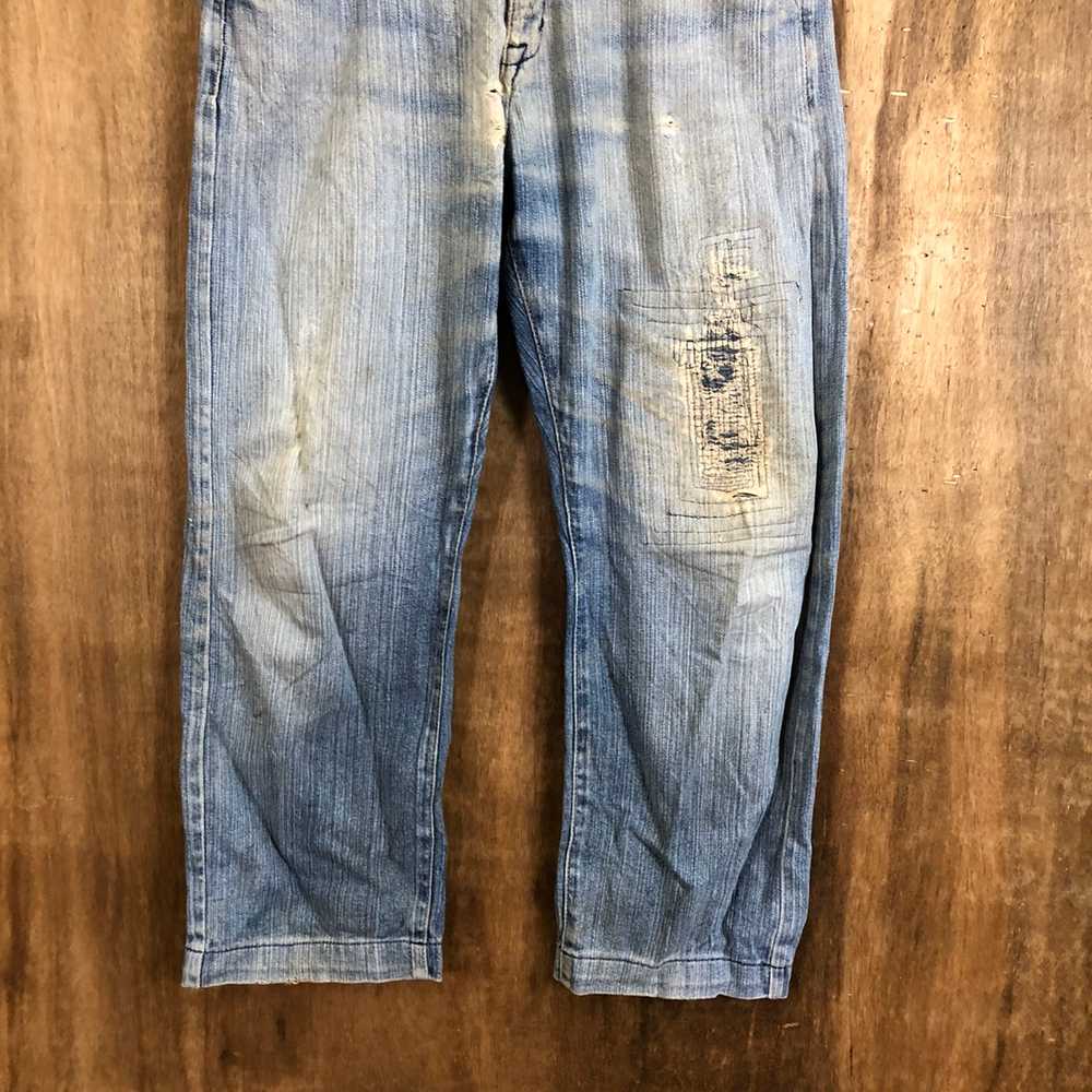 Vintage - Blue Distressed Denim Pants Patchwork #… - image 4