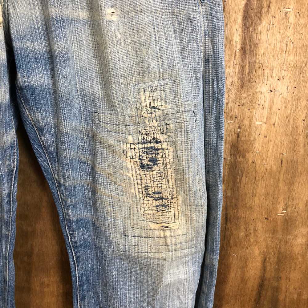 Vintage - Blue Distressed Denim Pants Patchwork #… - image 5