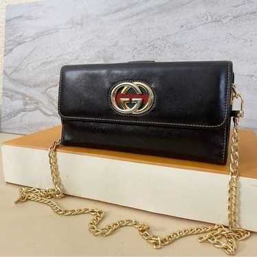 GUCCI GG Leather Wallet-Crossbody Bag  Dark Brown - image 1