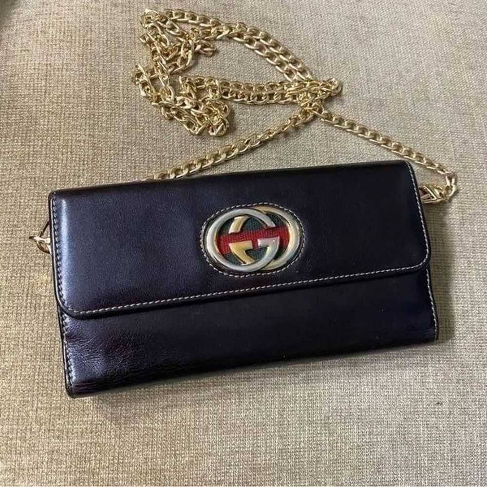 GUCCI GG Leather Wallet-Crossbody Bag  Dark Brown - image 2