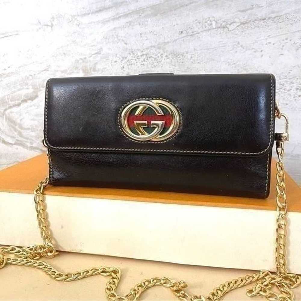 GUCCI GG Leather Wallet-Crossbody Bag  Dark Brown - image 4