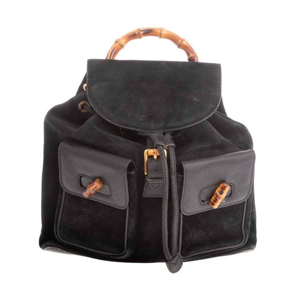Gucci Large Suede bamboo handled backpack - image 1