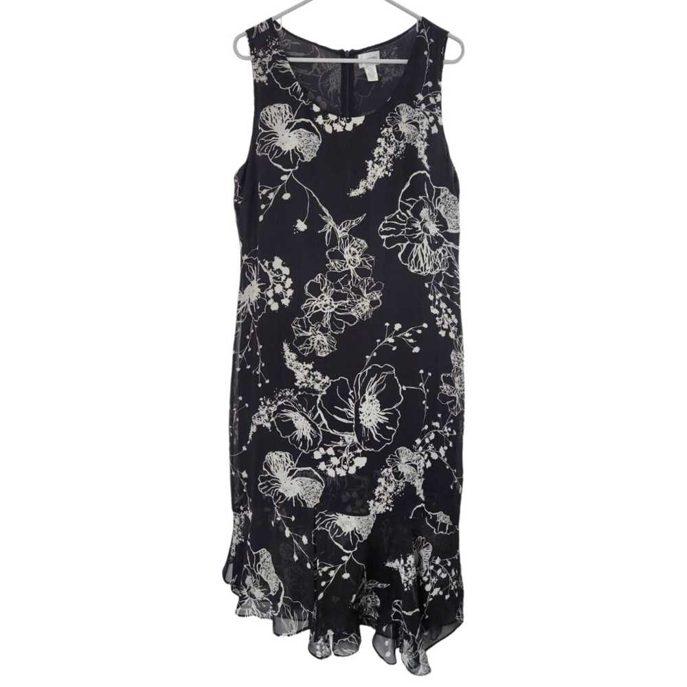 Vintage Chicos Womens Sz 2 100% Silk Floral Dress… - image 1