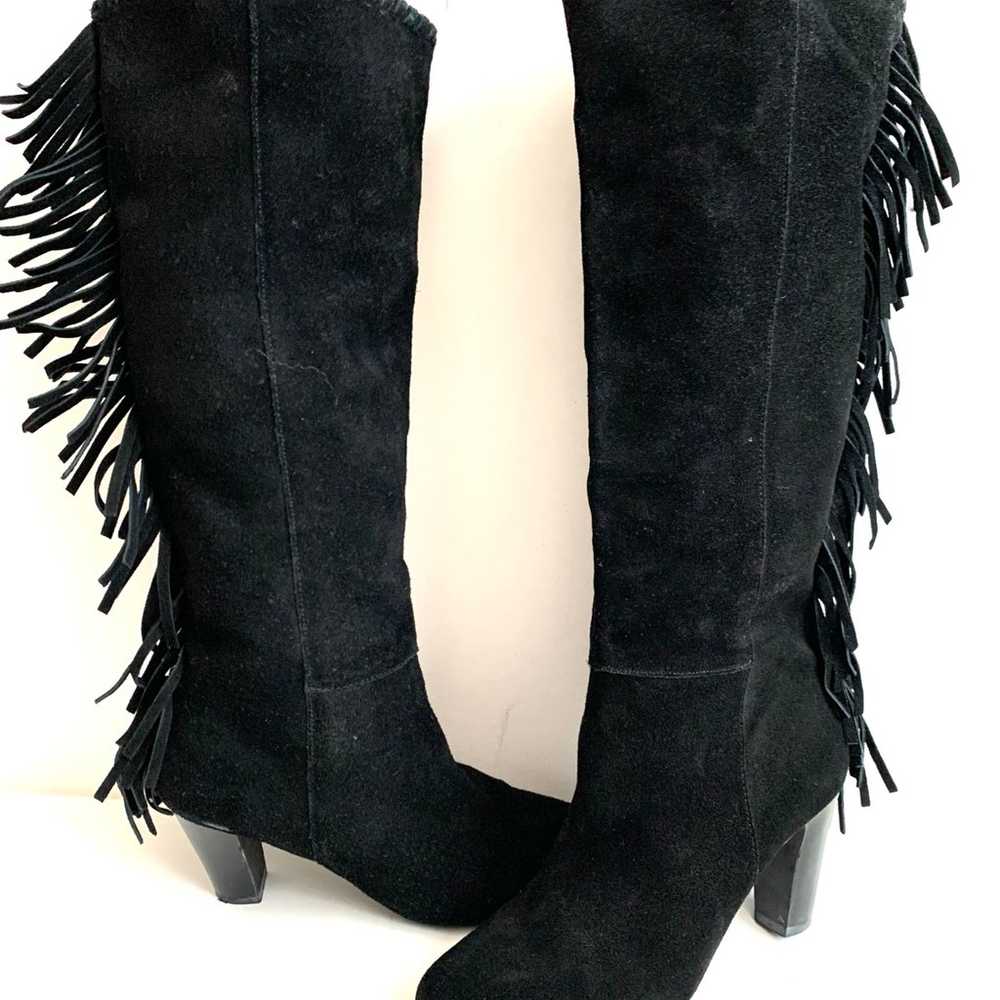 Cosmopolitan Knee High Black Suede Leather Fringe… - image 1