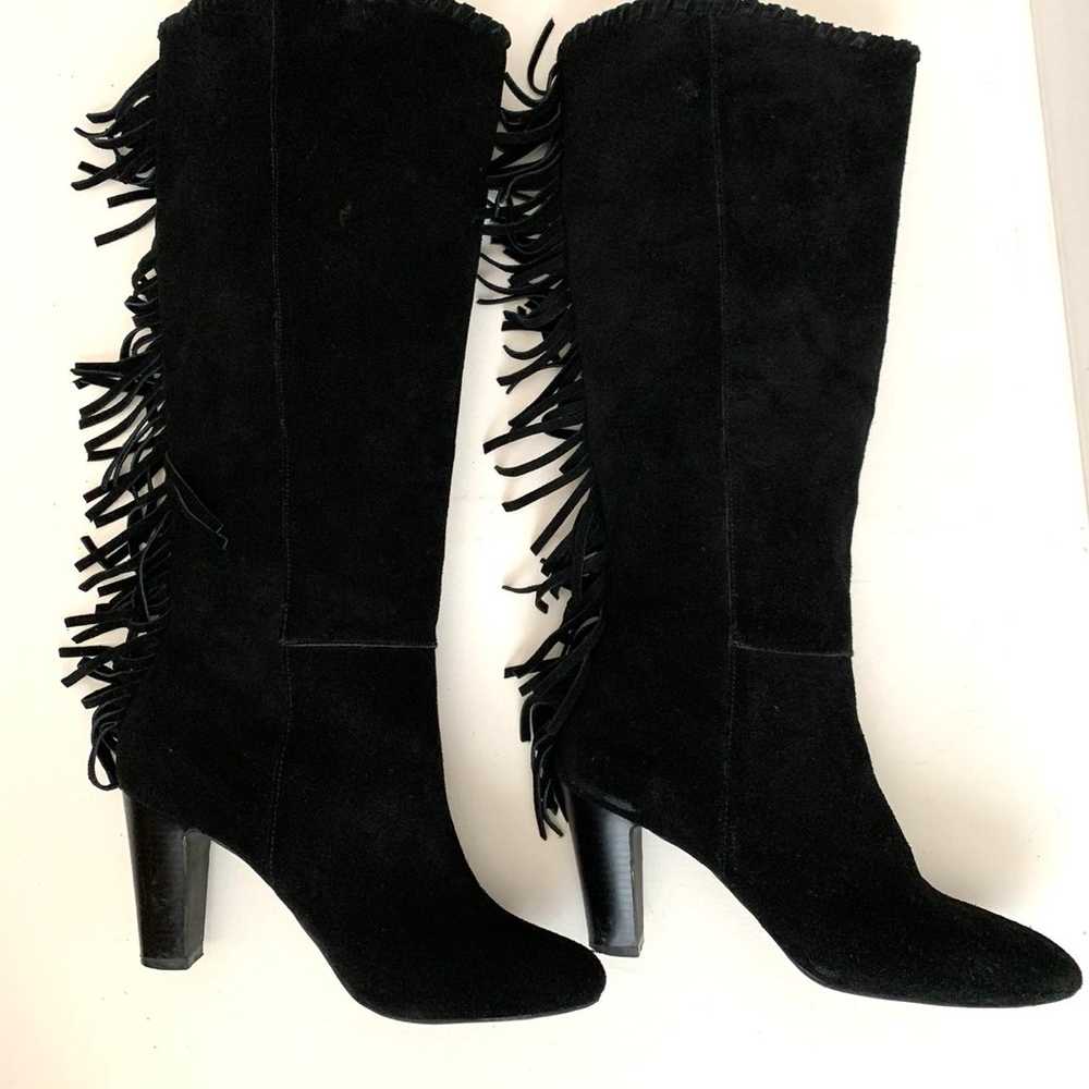 Cosmopolitan Knee High Black Suede Leather Fringe… - image 2
