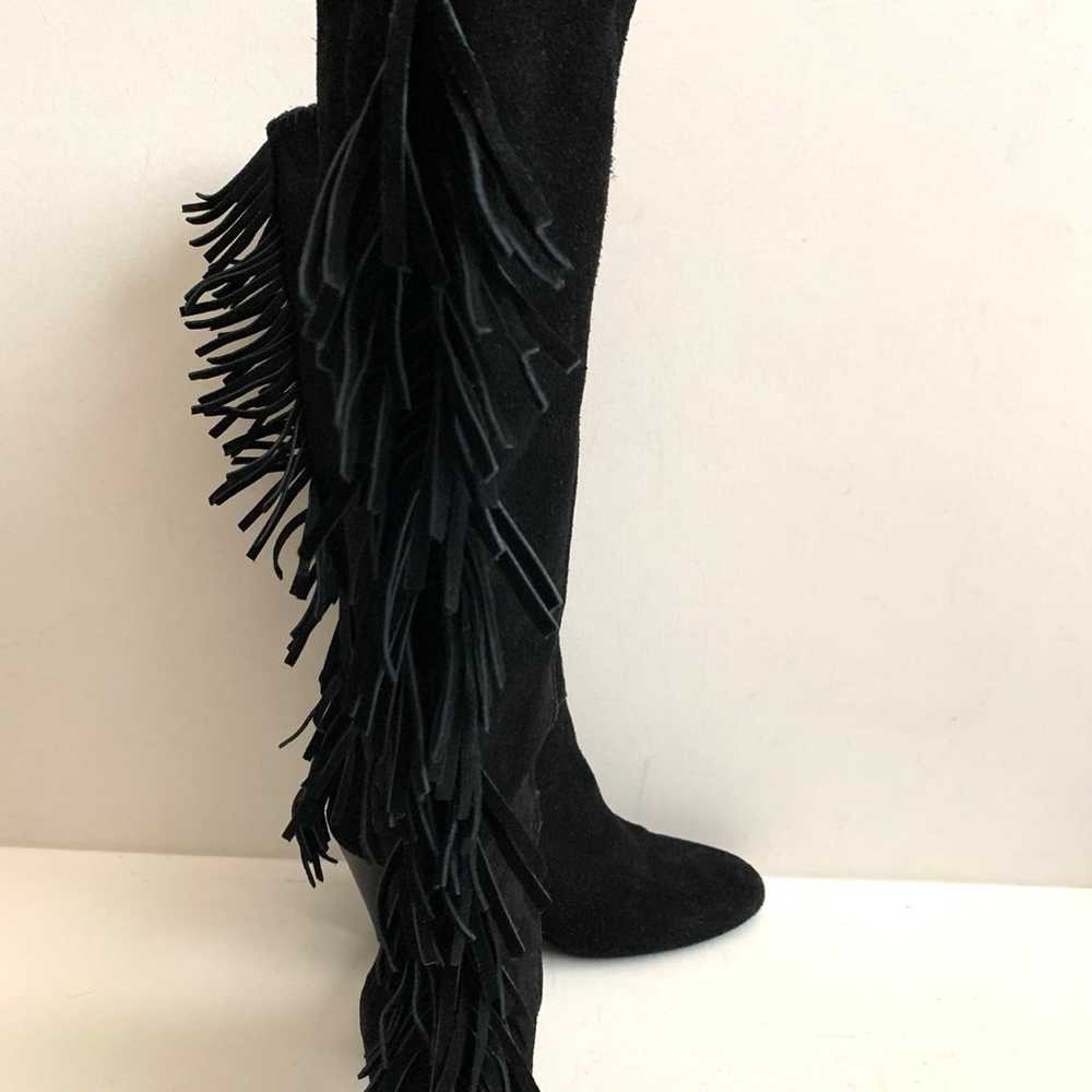 Cosmopolitan Knee High Black Suede Leather Fringe… - image 4