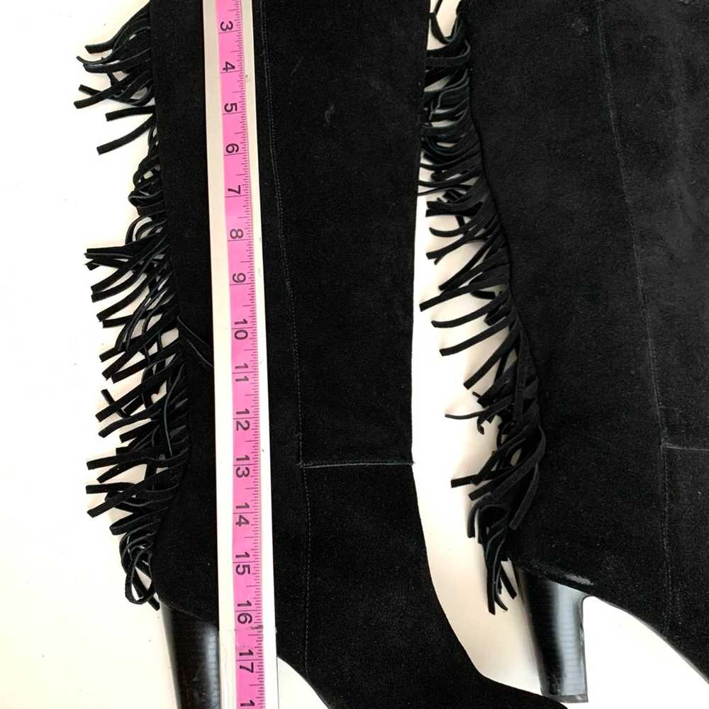 Cosmopolitan Knee High Black Suede Leather Fringe… - image 6