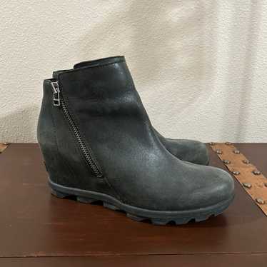 Sorel Black Leather Wedge Ankle Boots - image 1