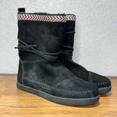 Toms Nepal Black Leather Suede Booties size 8 - image 1