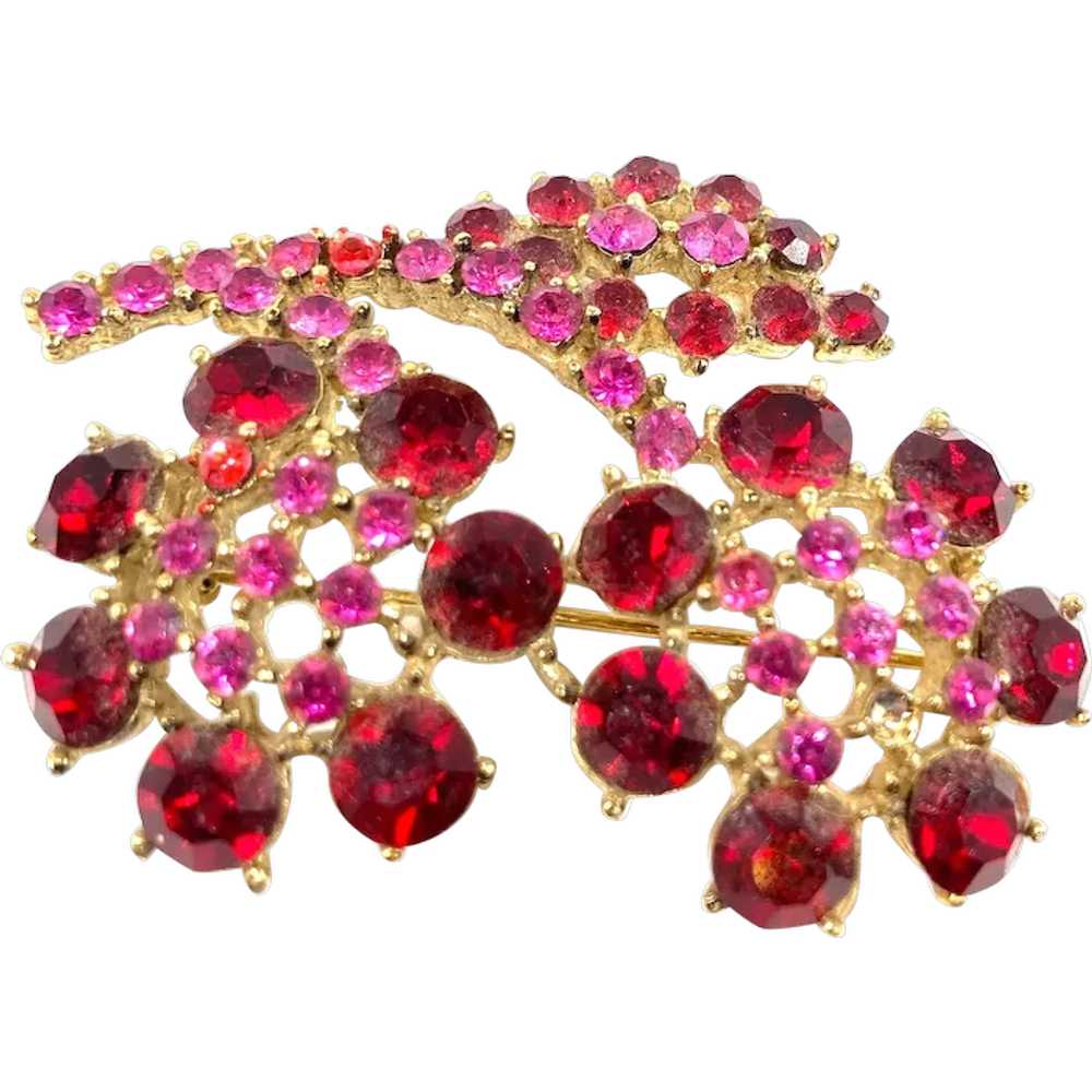 Red and Pink Rhinestone Floral Bouquet Brooch - image 2