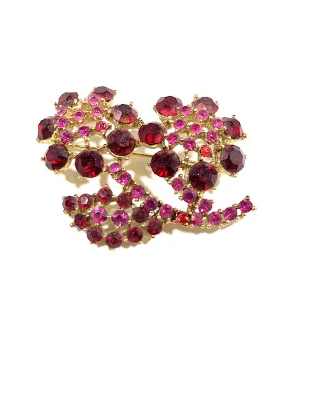 Red and Pink Rhinestone Floral Bouquet Brooch - image 3