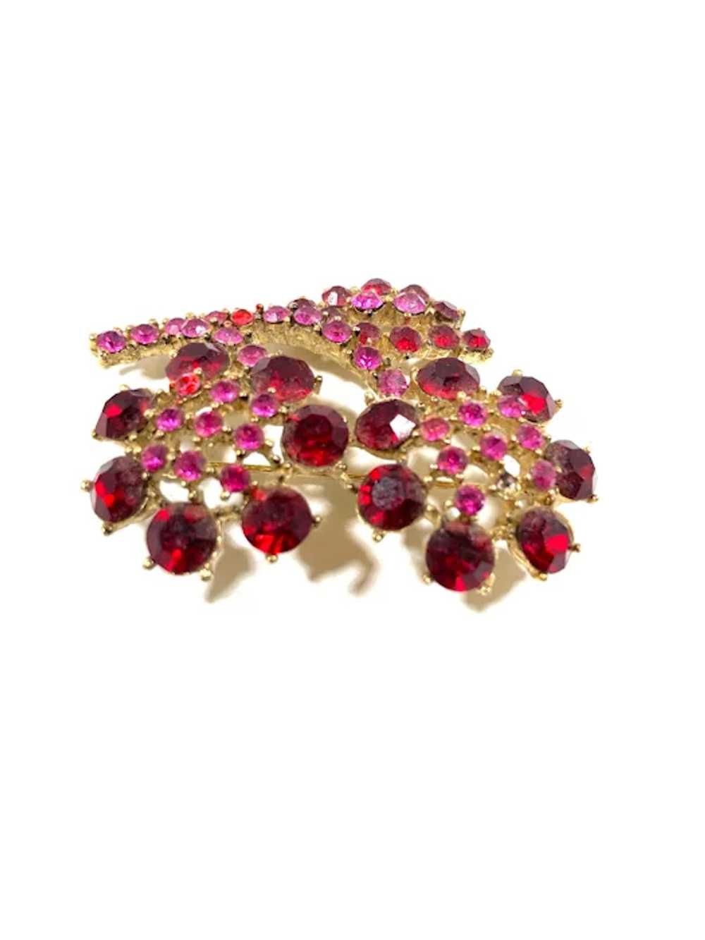 Red and Pink Rhinestone Floral Bouquet Brooch - image 4