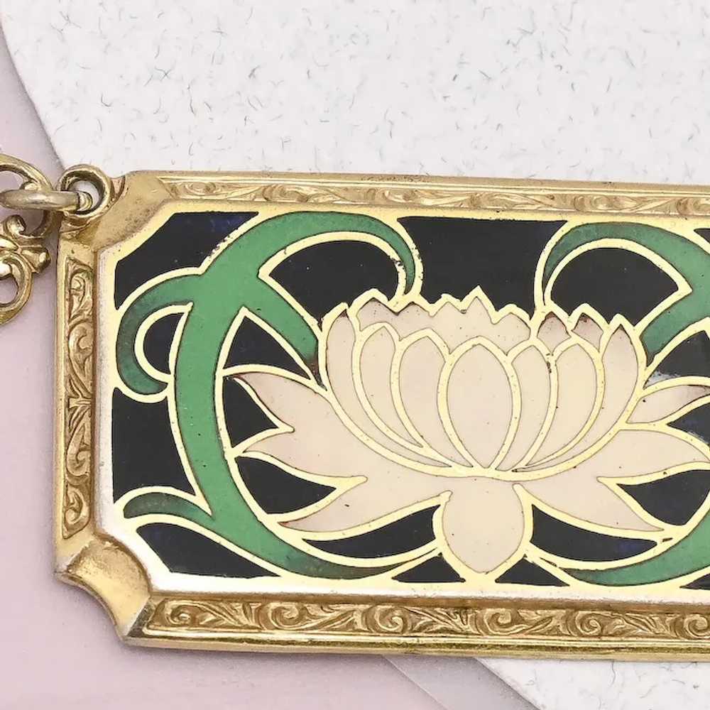 Vintage 1930s Art Deco Lotus Flower Enamel Gold T… - image 5