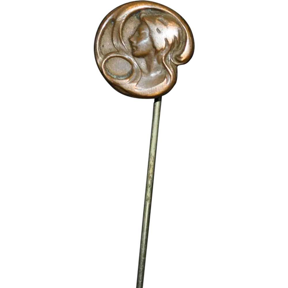 Brass Art Nouveau Woman Stick / Scarf / Cravat Pin - image 1