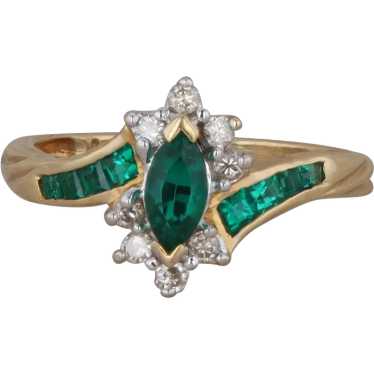 14k Yellow Gold Lab Grown Emerald Marquise and Dia