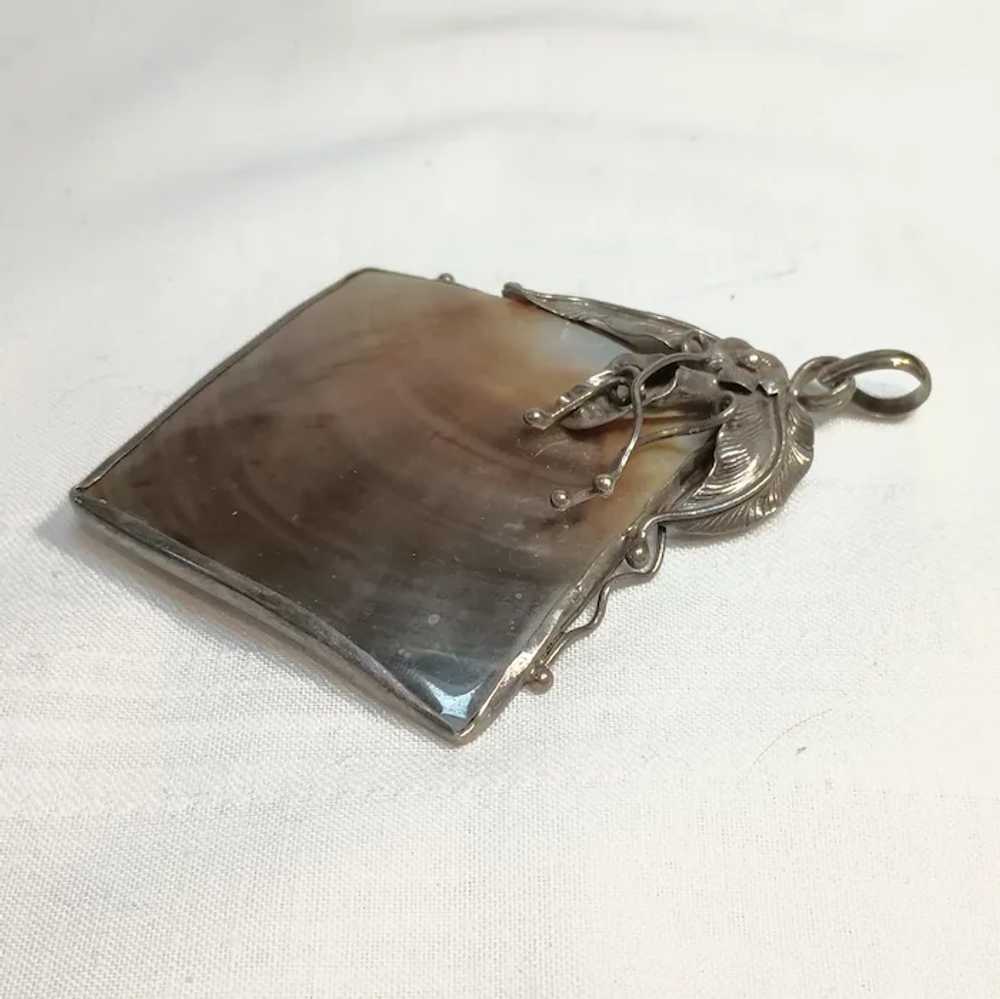 Large sterling silver shell pendant flower leaf v… - image 2