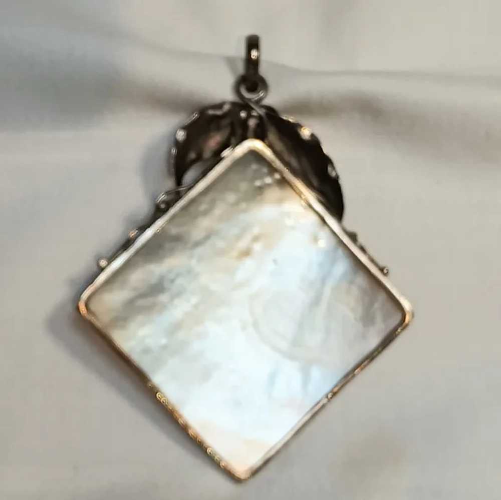 Large sterling silver shell pendant flower leaf v… - image 4
