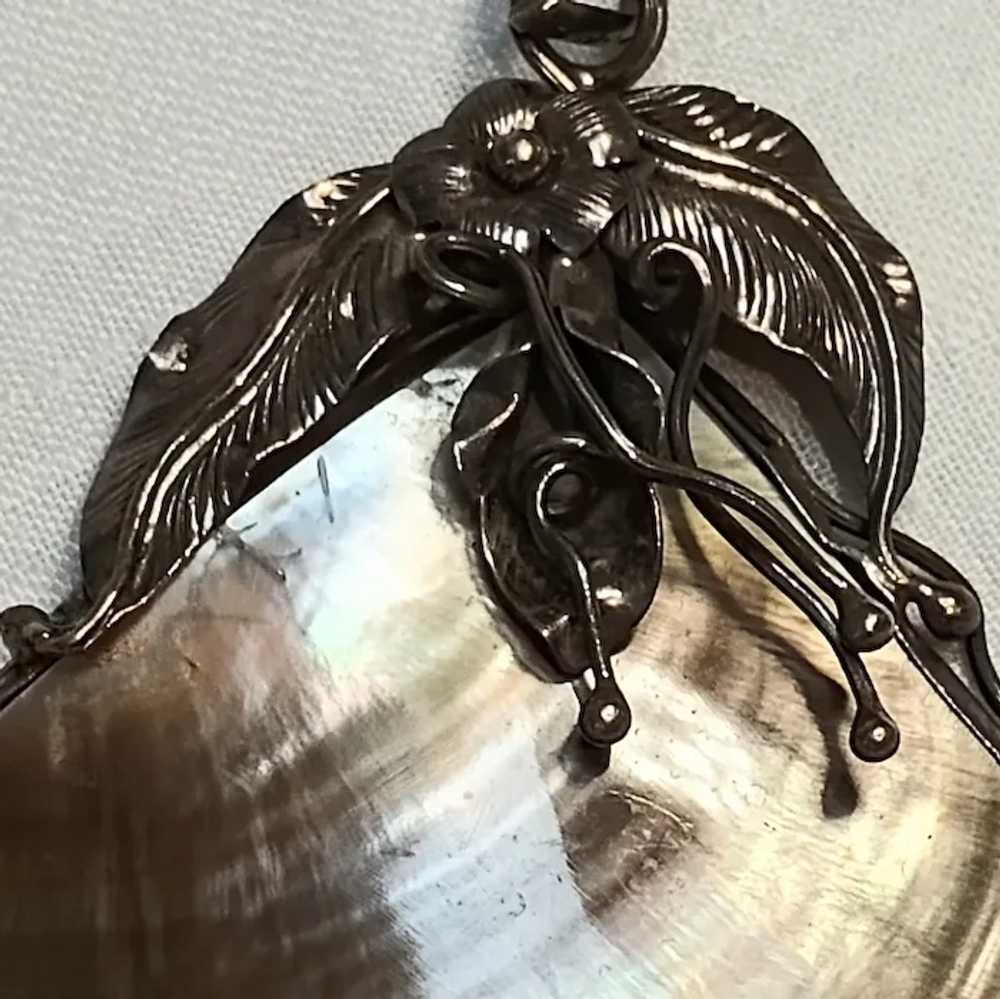 Large sterling silver shell pendant flower leaf v… - image 7
