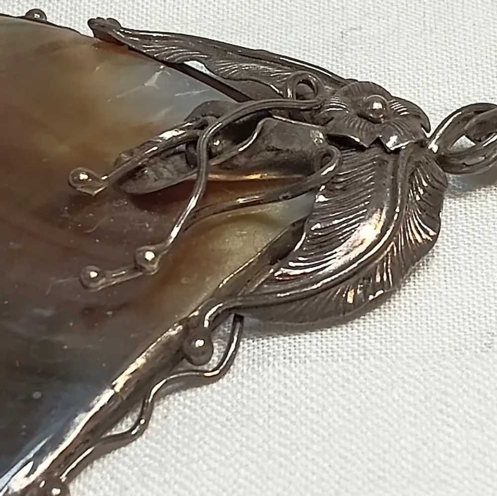 Large sterling silver shell pendant flower leaf v… - image 8