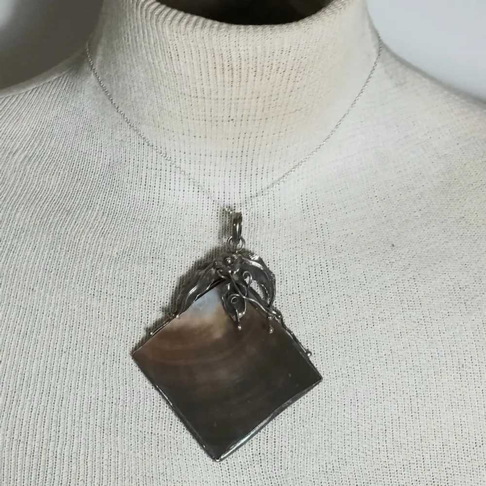 Large sterling silver shell pendant flower leaf v… - image 9