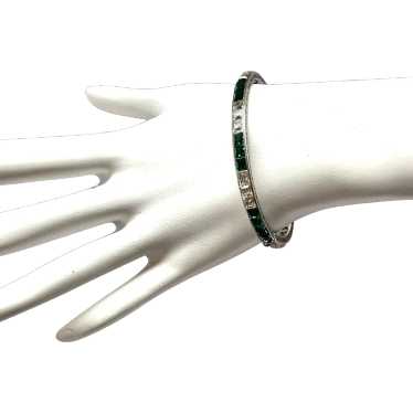 Art Deco Sterling Green and Clear Channel Set Rhin