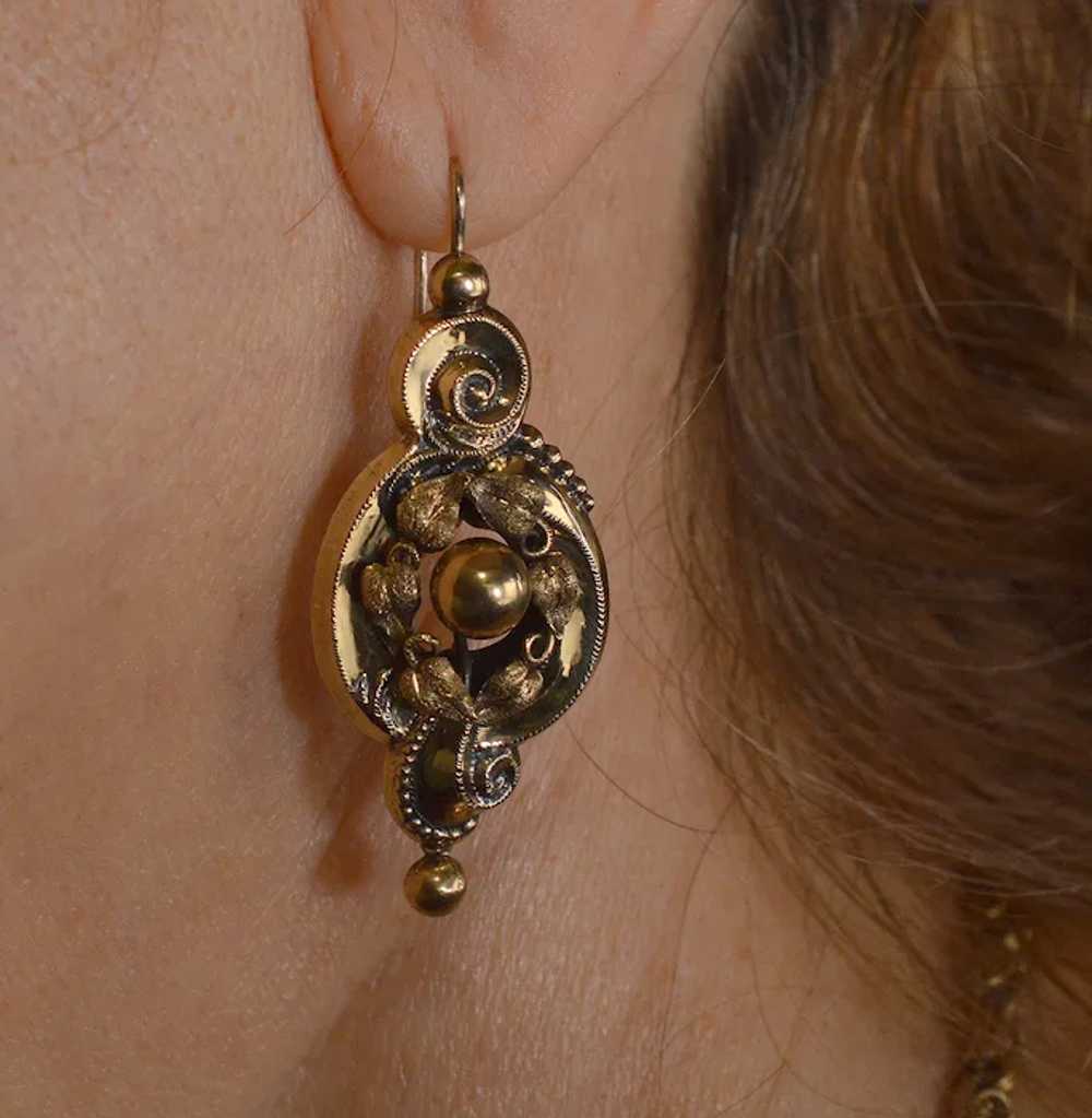 Antique Victorian 10K Gold Baroque Earrings C.1880 - image 3