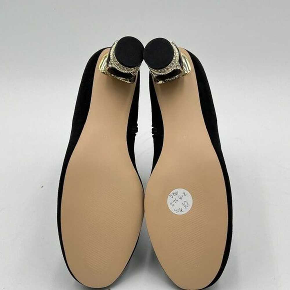 FSJ Black Round Toe Crystal Chunky Low Heel Ankle… - image 6