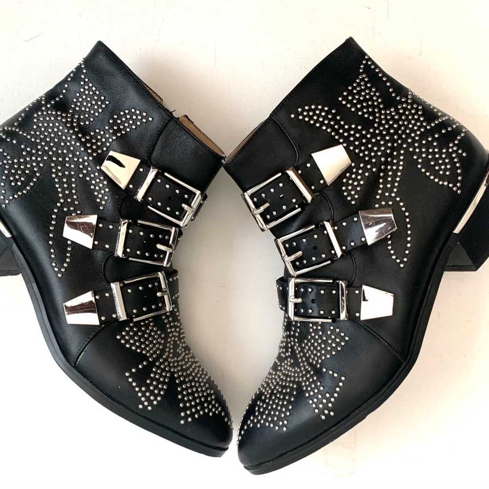 Black Leather Susanna Style Silver Studded Buckle… - image 2