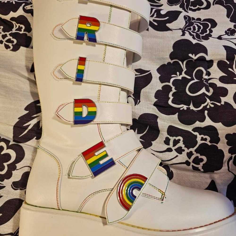 Y.R.U Karma HI Pride White Platform Boots Rainbow… - image 1