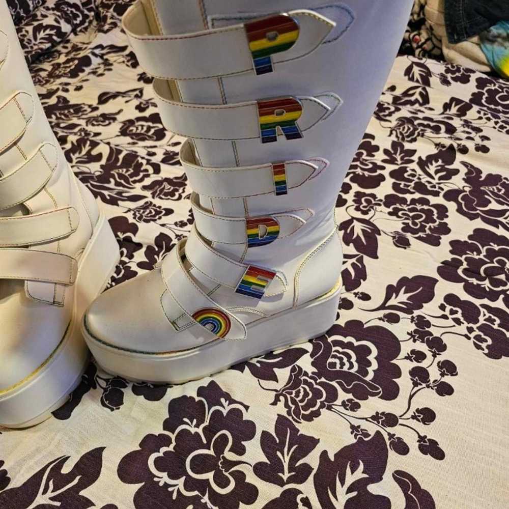 Y.R.U Karma HI Pride White Platform Boots Rainbow… - image 2
