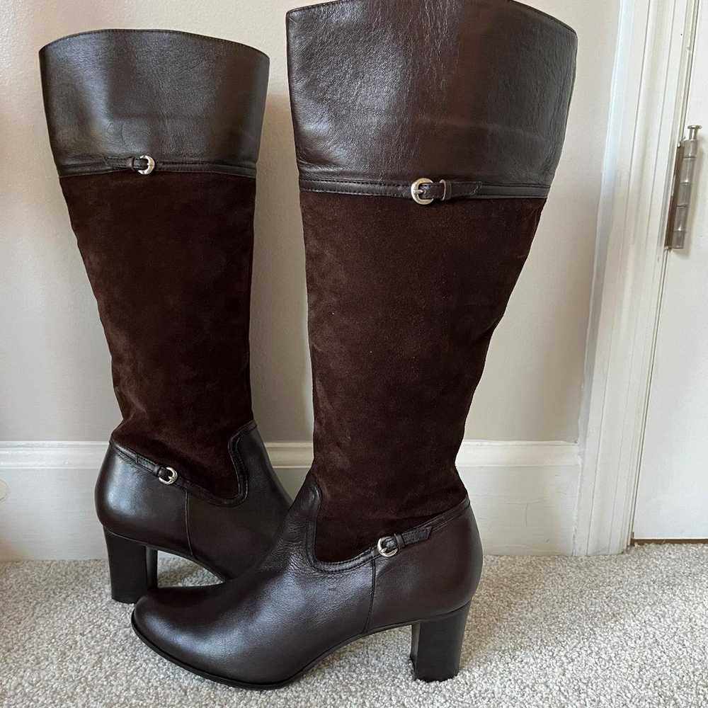 TALBOTS Brown Leather and Suede Heeled Boots Size… - image 1