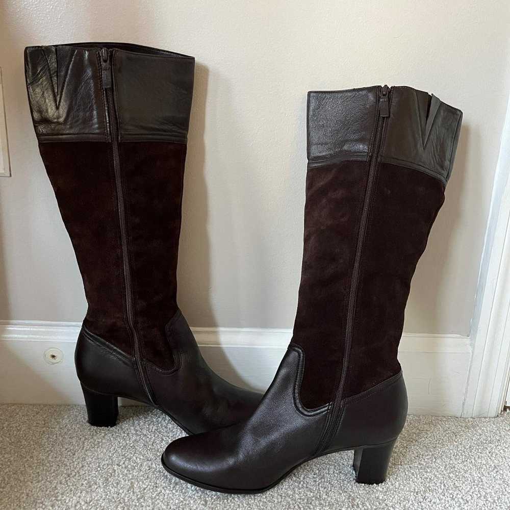 TALBOTS Brown Leather and Suede Heeled Boots Size… - image 2