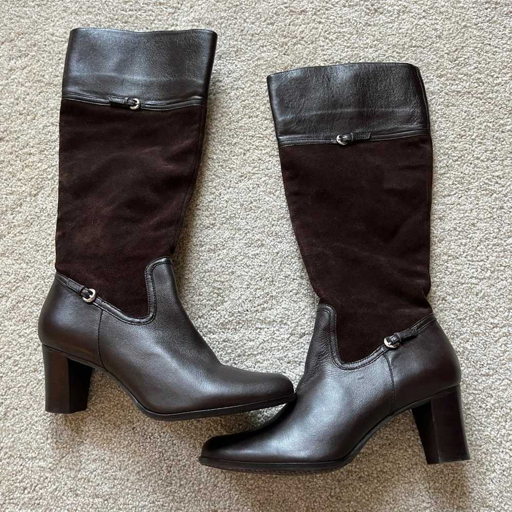 TALBOTS Brown Leather and Suede Heeled Boots Size… - image 3