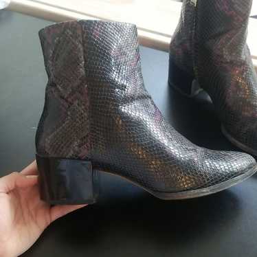 Brian Atwood Snake Skin Leather Pointy Heeled Boo… - image 1