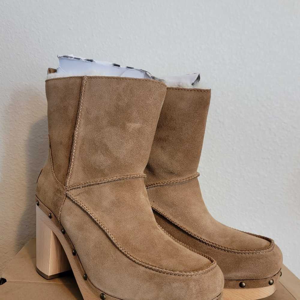 UGG KOURI SUEDE HIGH HEEL CLOGS BOOTS - CHESTNUT … - image 6