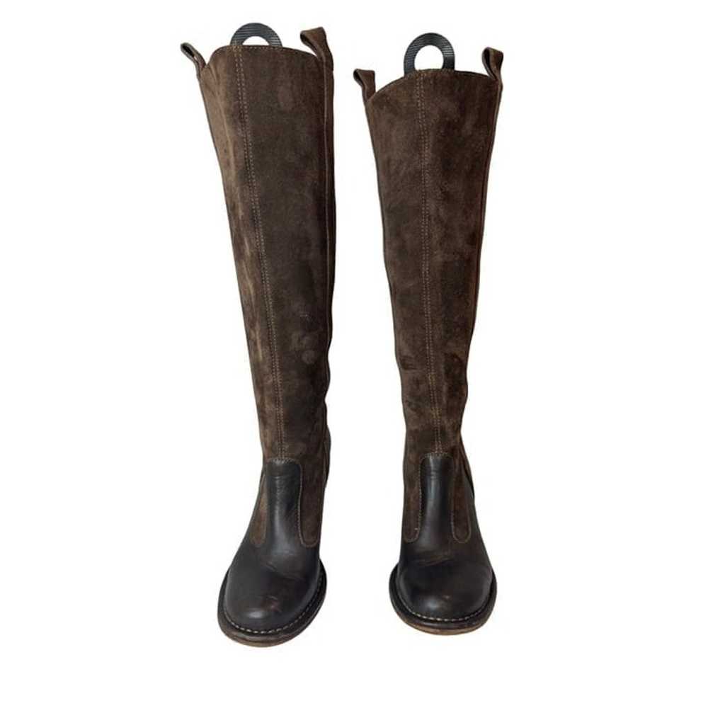 Frye Villager Pull On Knee High Brown Leather Sue… - image 5