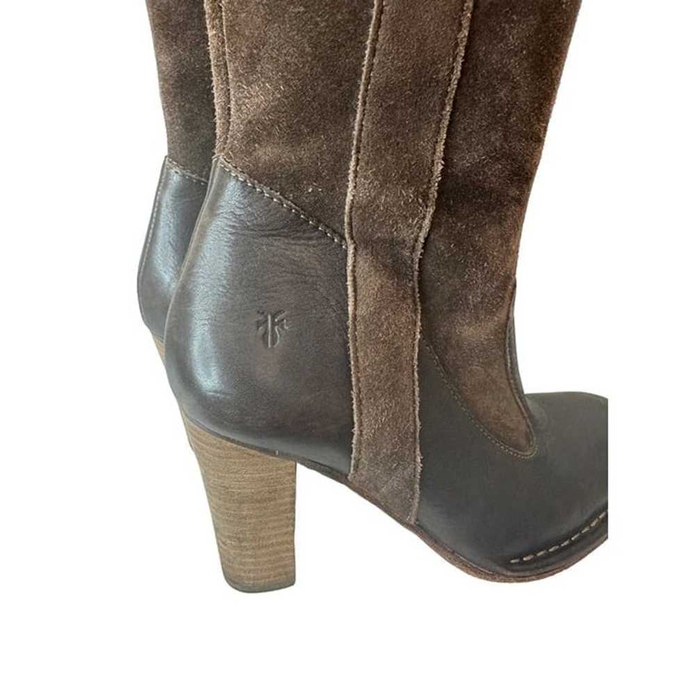 Frye Villager Pull On Knee High Brown Leather Sue… - image 6