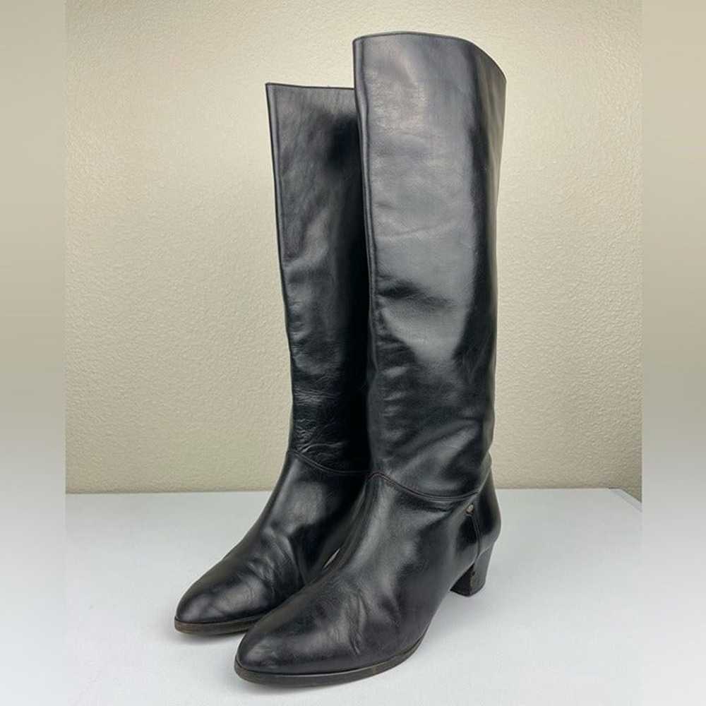 VTG BALLY Women's 8 38.5 Black Leather Heeled Kne… - image 11