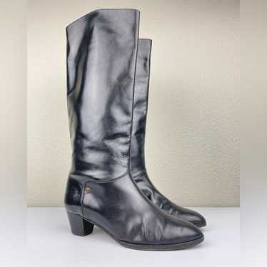 VTG BALLY Women's 8 38.5 Black Leather Heeled Kne… - image 1