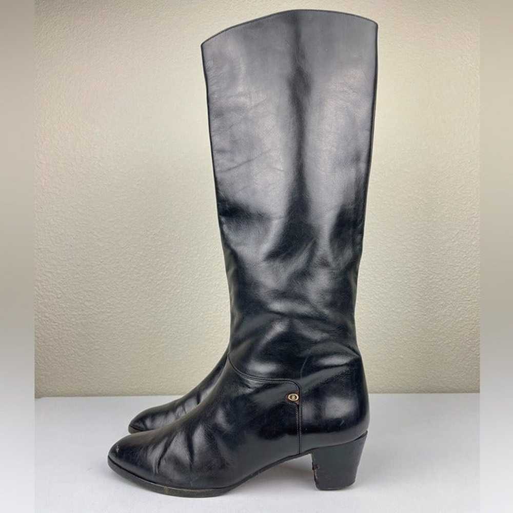 VTG BALLY Women's 8 38.5 Black Leather Heeled Kne… - image 5